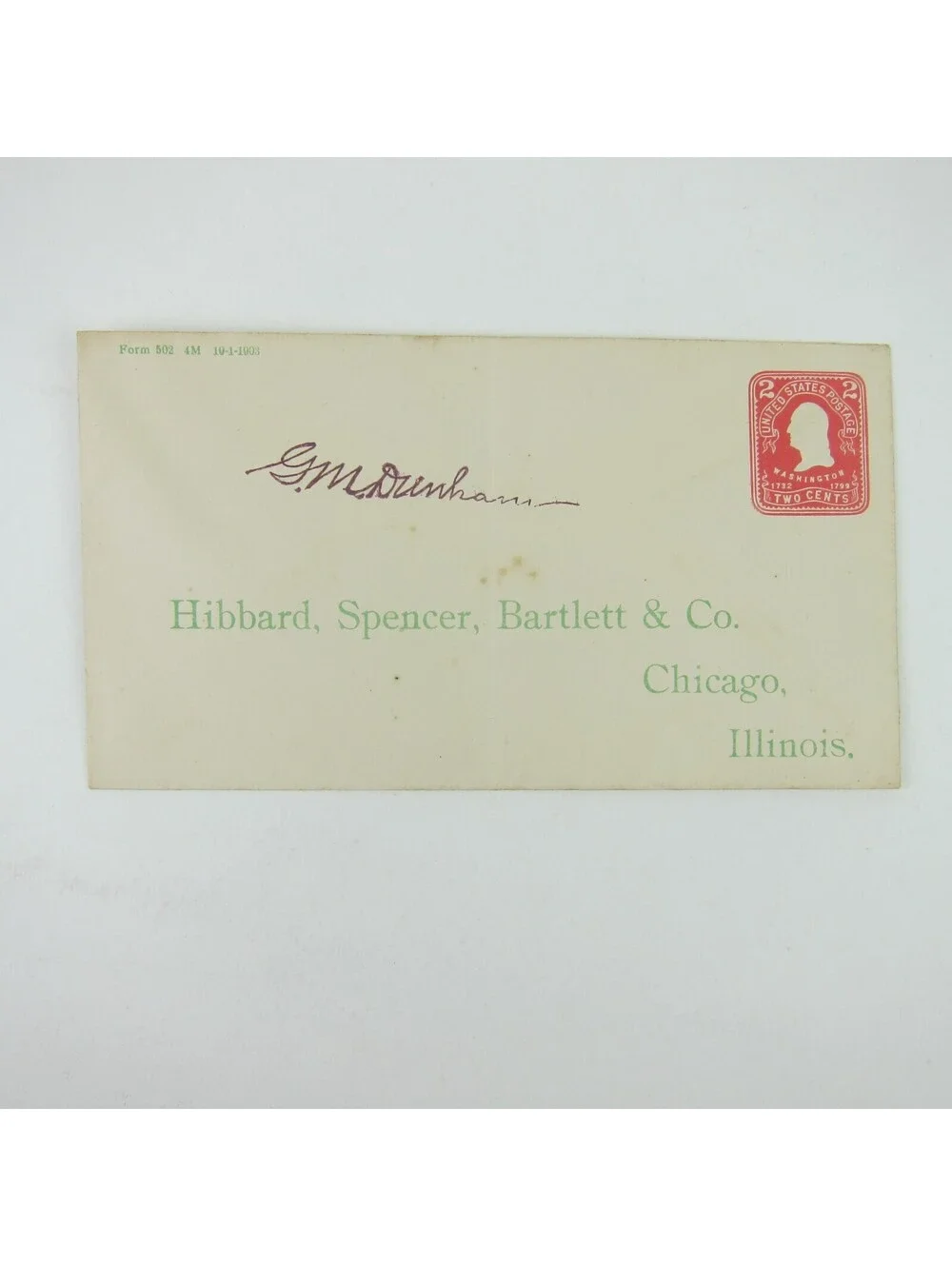 US Postal Stationery Hibbard Spencer Bartlett & Co Chicago Illinois 2c Antique